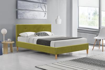 China Full Size Upholstered Platform Bed Frame Yellow With Sturdy Wooden Slats OEM ODM for sale