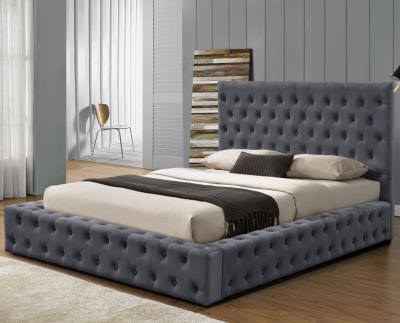 China Grey Fabric King Size Ottoman Bed Frame Upholstered With Buttons Headboard for sale