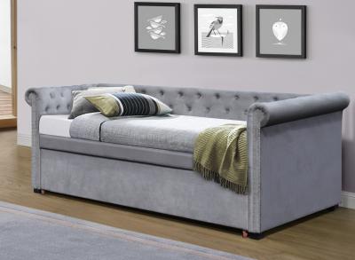 China Linen Fabric Twin Upholstered Daybed Tufted Pull Out Trundle Bed for sale