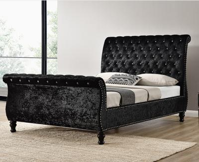 China Button Tufting Upholstered Bed Frame King Size Chesterfield Styled Headboard for sale