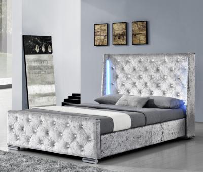 China Modern Double Size Upholstered Bed Crush Velvet Silver Upholstered Platform Bed for sale