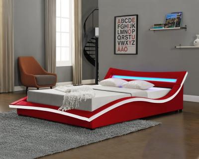 China Italian Design Gas Lift Storage Bed Curve Shape Faux Leather PU With LED for sale