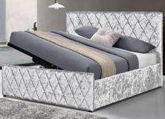 China Cama tapizada cajón Grey Fabric Leather High Headboard del almacenamiento de Hiddenable en venta