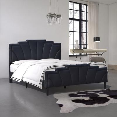China Black PU Leather Upholstered Bed Manufacturer Special Shape Modern King Size for sale