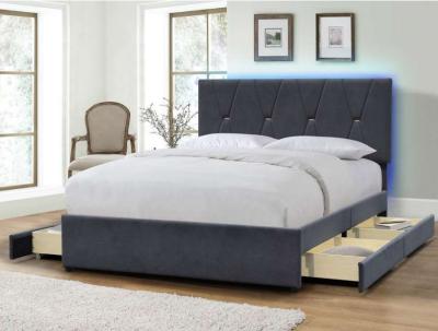 Chine Tête de lit en bois du Roi Size With LED de stockage de tiroir des fabricants quatre de lit de tapisserie d'ameublement à vendre