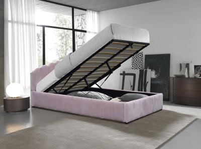 China Pink Queen Size Velvet Fabric Upholstered Storage Bed Frame With Special Headboard for sale