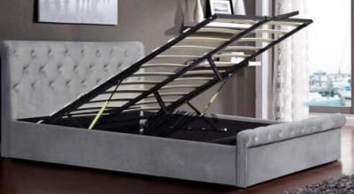 China Wholesale Space Saving Gas Lift Storage Bed Grey Velvet Upholstered Bed Manufacturer à venda