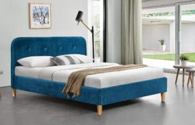 China Brilliant Blue Fabric Upholstered Bed Frame With Headboard Wholesale Bed Manufacturers zu verkaufen