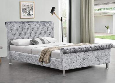 China Wholesale Velvet Upholstered Bed Frame With Luxurious Buttons High Headboard for sale