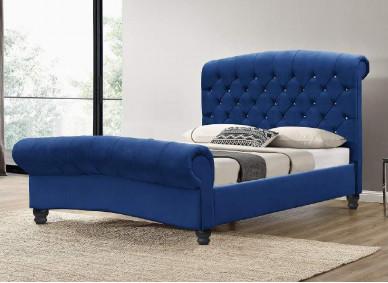 China OEM Luxurious Ottoman Blue Velvet King Size Bed Frame high durability for sale