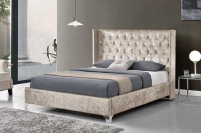 China CE  Upholstered Bed Frame Plywood King Size Bed Frame With Wings for sale