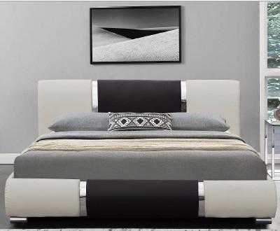 China Minimalist Fashion Design Faux Leather Bed Black And White Pu Curve Bedstead à venda