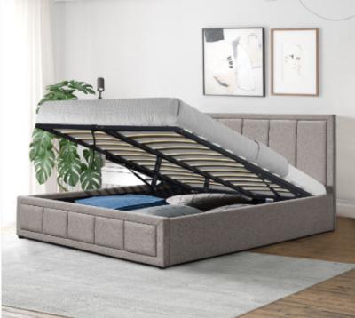 China Upholstered Full beds Gas Lift Up Storage Platform Bed Frame with Wooden Slat Support en venta