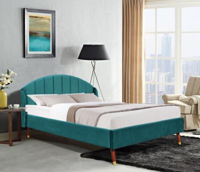 China Design Modern Oem Upholstered Wood Bed Frame Double Size Velvet Plywood en venta