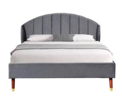 China Easy Assembly Velvet Upholstered Bed Frame Wood Sprung Slats Double Size for sale