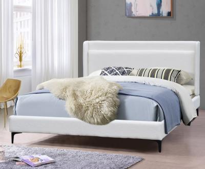 China Classic King Size Platform Bed Frame With White Fabric Headboard Upholstered for sale