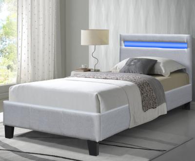 China Preço de atacado estrutura de cama estofada LED tamanho único tecido de linho claro à venda