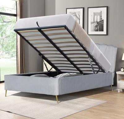 China Double Size Bsci Lift Storage Bed Frame Elegant Grey Velvet Fabric Ottoman for sale