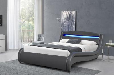 China Faux Leather Upholstered Bed, Platform Bed Frame with Led Lighting,Curve Design for sale