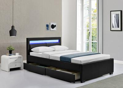 China The Upholstered Bed has four pull-out storage drawers and  LED lights in its headboard. for sale