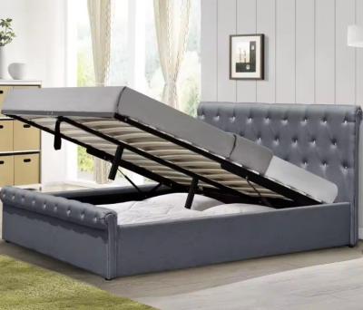 China Lift Up Storage Bed Full Size Upholstered Bed with Tufted Headboard and Storage Underneath en venta