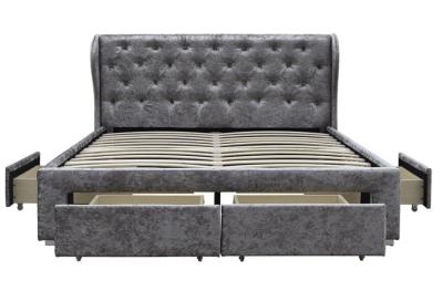China Fabric Tufted Storage Bed Crushed Velvet Silver Ottoman Drawer OEM Double Size Upholstered for sale