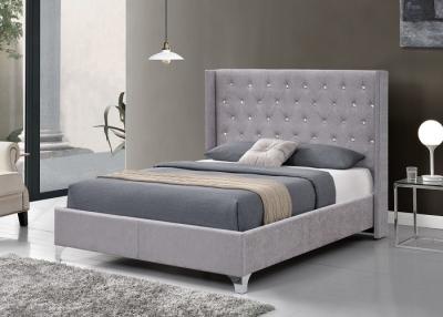 China SF822 Upholstered Bed Frame LED Plywood Double Size Bed Frame With Gas Lift for sale