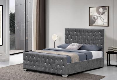 China Estilo del cabecero de los botones lujosos del marco de Crystal Tufted Velvet Upholstered Bed alto en venta