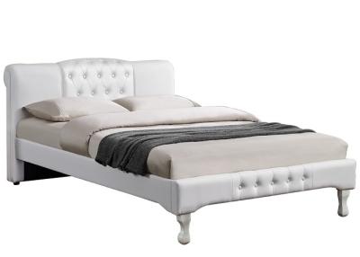China OEM White Leather Upholstered Platform Sleigh Bed With Diamond Buttons BSCI for sale