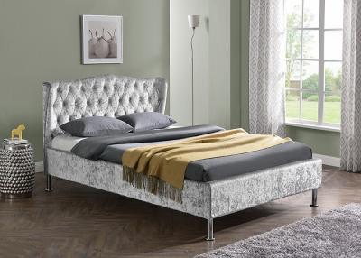 China Tela de linho quadro estofado da cama de plataforma com botões Grey King Size claro moderno à venda