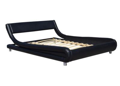 China Black Faux Leather Bed Frame Headboard King Single Curved Headboard Bed Frame for sale