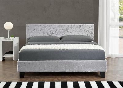 China SF833 Queen Size Upholstered Bed Frame Grey Crush Velvet Fabric With Headboard for sale