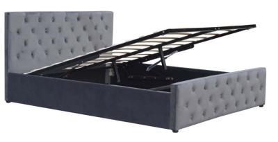 China Pequeña luz Grey Velvet Upholstered Bed de gas de la elevación del almacenamiento de la cama de la madera contrachapada doble de la tela en venta