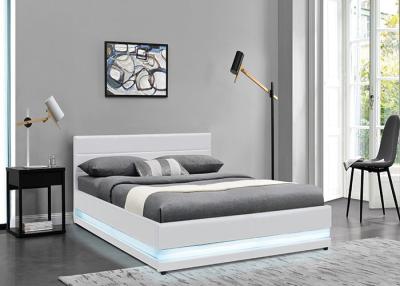 China White Leather Gas Lift Storage Double Bed Modern Fabric Upholstered With LED Light for sale