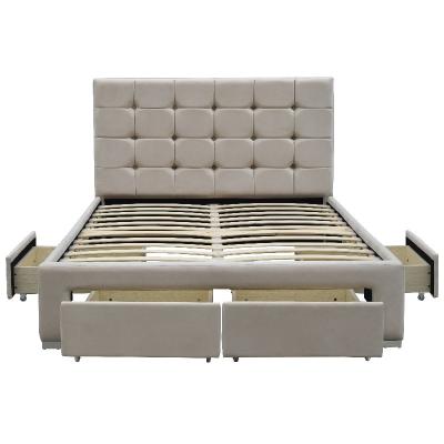 China 4 Drawer Cream Crushed Velvet Bed Frame Double Size OEM ODM for sale