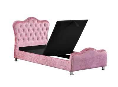Китай Подгонянная розовая ткань бархата задавила двуспальную кровать бархата с хранением продается