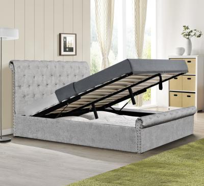 China Plywood Chenille Ottoman Double Bed Frame With Storage Sleigh Shape Full Size for sale