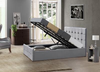 China Bedroom Platform Wood Upholstered Queen Bed Frame With Button for sale