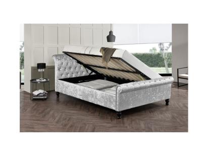 China Fabric Grey Velvet King Size Bed Frame With Crystal Buttons for sale