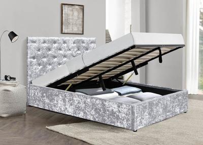 China Crushed Silver Velvet Gas Lift Up Storage Bed Soft Bedroom Furniture BSCI for sale