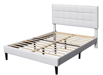 China White King Upholstered Storage Bed PU Square Tufted Headboard Bed Frame 140X190Cm for sale