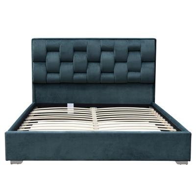 China Customized Double Size Velvet Fabric Bed Frame With Tufted High Headboard for sale