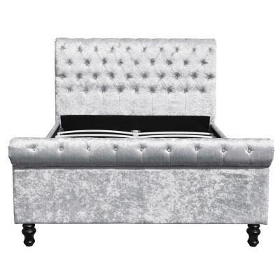 China Silver Black Upholstered Bed Frame Crushed Velvet Fabric Bed Diamond Buttons King Size for sale