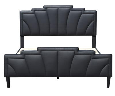 China Metal Platform Upholstered Bed Frame OEM Modern Queen Size PU Leather Black for sale