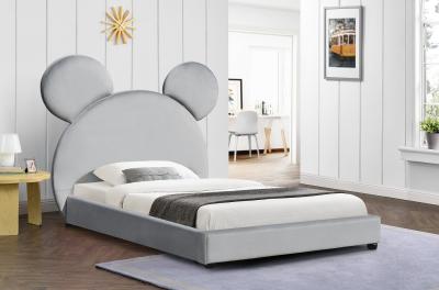 China Bear Shape Upholstered Platform Children Bed Frame Light Grey Velvet for sale