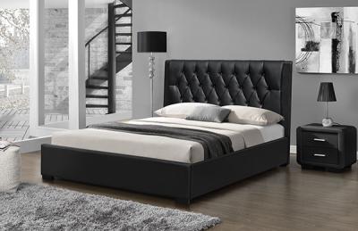 China 160*200cm PU Tufted Headboard Queen Bed Frame Black Plastic Leg for sale