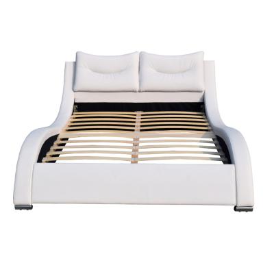 China Luxury Headboard Faux Leather Bed Double Size With Pillow Curve Shape White PU for sale