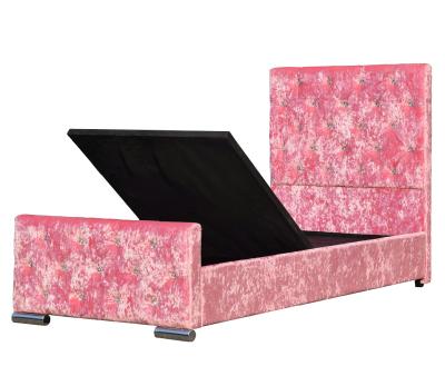 China Cute Children Upholstered Storage Platform Bed Frame Single Size With Crushed Velvet for sale