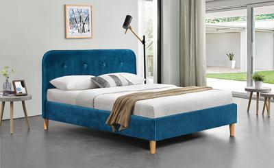 China Velvet Blue Plywood Bed Frame BSCI Fabric Upholstered Queen Bed Headboard for sale