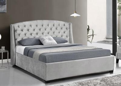 China Upholstered Wingback Plywood Bed Frame Dark Grey Velvet Wing Headboard Queen King for sale